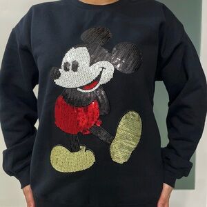 Disney Sequin Mickey Mouse Sweatshirt,Mickey’sIroned Sequin Patchwork Crewneck